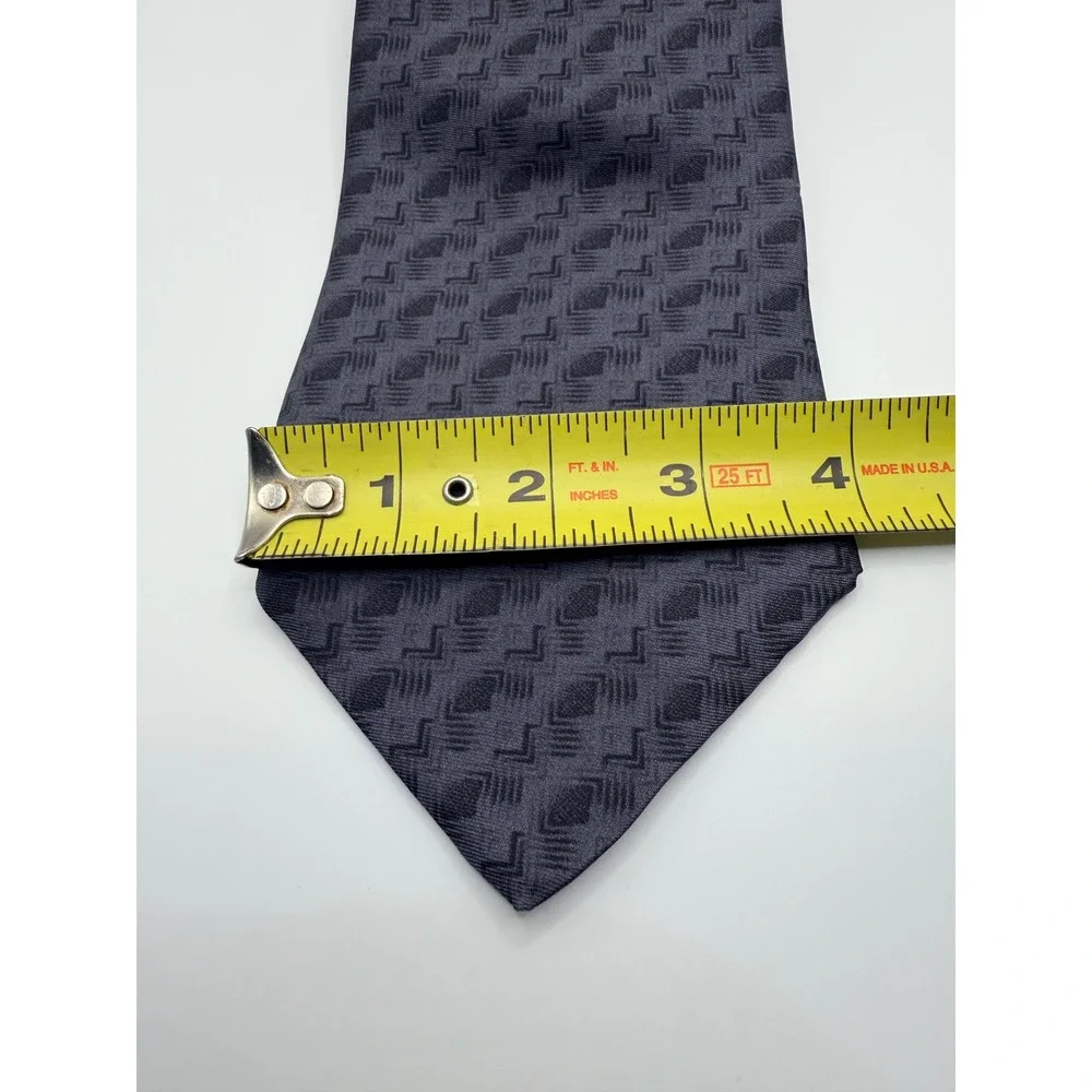 Henry Grethel Mens Necktie Gray Black Geometric Pattern Silk Blend Classic Tie